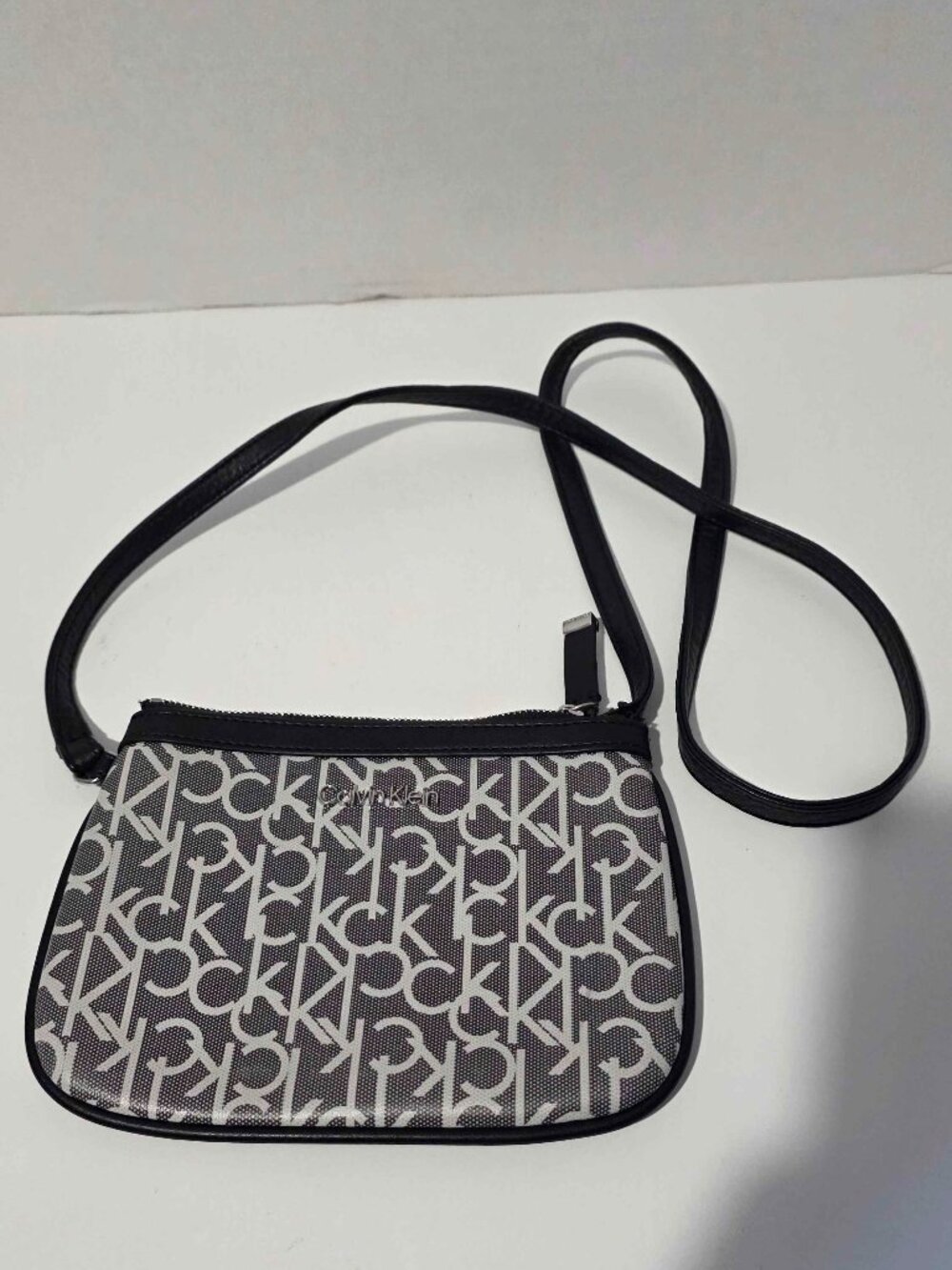 Calvin Klein CK Monogram Logo Small Crossbody Wristlet Bag Black Trim